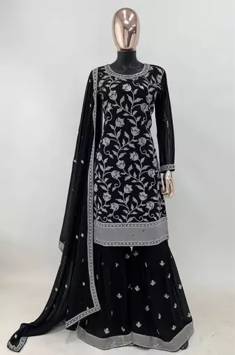 Black embroidered georgette salwar kameez set