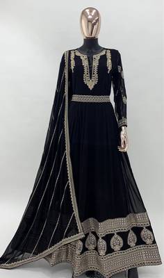 Black embroidered georgette anarkali with dupatta 4