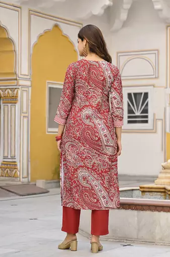 Red Straight Kurta Trousers with Dupatta