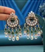 Green color american diamond earrings