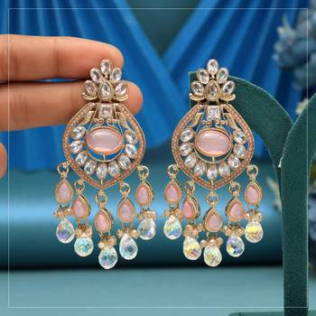 Baby pink color american diamond earrings 1