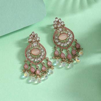 Baby pink color american diamond earrings 2
