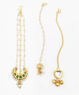 Set of 3 kundan , ghungroos & pearl detailed maang teekas to match all your ethnic outfits 1