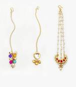 Set of 3 versatile maang teekas with kundan, perals & colourful beads & ghungroos to match all your ethnic outfits