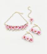 Lime by manika gulabo floral necklace, 2 bracelets & maang teeka set- light pink