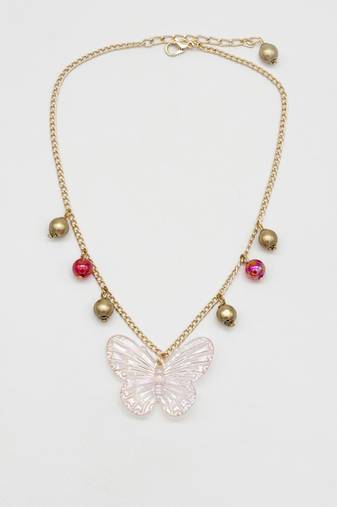 Butterfly pendant necklace- red, gold