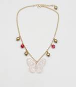 Butterfly pendant necklace- red, gold