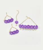 Gulbahar floral set of necklace, 2 bracelets & a mang teeka in mauve