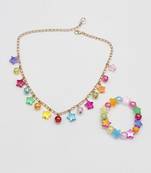 Stars & beads embellished necklace & bracelet set- multicoloured