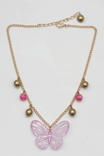 Butterfly pendant necklace- pink, gold