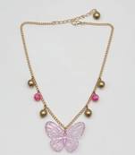 Butterfly pendant necklace- pink, gold
