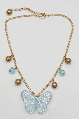 Butterfly pendant necklace- blue, gold