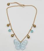 Butterfly pendant necklace- blue, gold