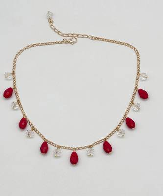 Dangling crystals necklace - red, gold 1