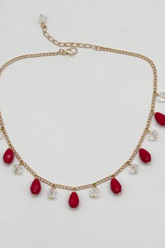 Dangling crystals necklace - red, gold