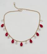 Dangling crystals necklace - red, gold