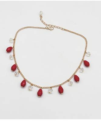 Dangling crystals necklace - red, gold 2
