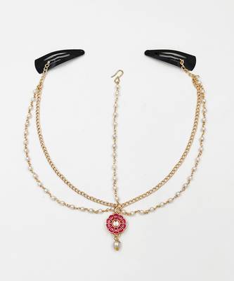 Flower meenakari headchain- magenta, gold 1