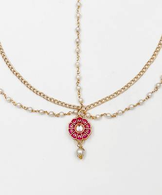 Flower meenakari headchain- magenta, gold 2