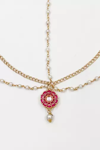 Flower meenakari headchain- magenta, gold