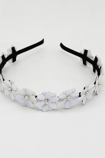 Glam metallic flower hairband - white