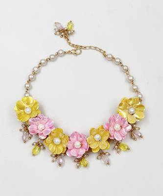 Glam floral necklace, 2 bracelets & maang teeka set- yellow, pink 3