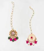Kundan, meenakari maang teeka set- green, magenta