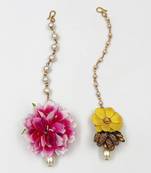 Lime by manika set of 2 flower embellished maang teekas- yellow, magenta, gold