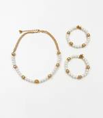 Pearl choker necklace & 2 bracelets set- off white. gold