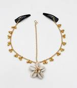 Kodi shell & dangling beads navratri head chain- golden