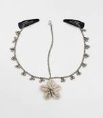 Kodi shell detailed & dangling beads navratri head chain- oxidised silver