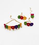 Rangeen floral navratri necklace, 2 bracelets & maang teeka set- multicoloured