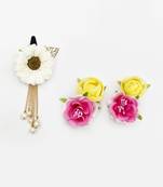 Sunflower & peonies hair clips set - off white, pink, yellow