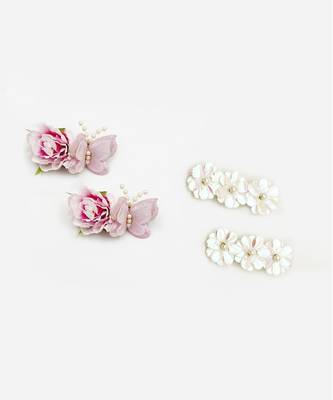 Butterfly & glam flower hair clips- pink, white 1
