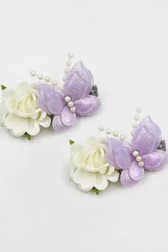 Floral garden & butterfly hair clips- pink, lilac