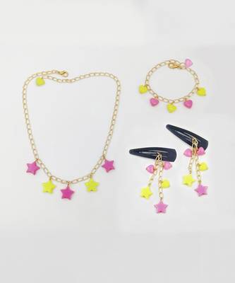 Stars & hearts necklace, bracelet & dangling clips- yellow, pink 1