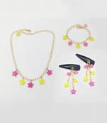 Stars & hearts necklace, bracelet & dangling clips- yellow, pink