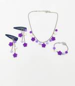 Lilac beaded necklace, bracelet & hair clips set - lilac, purple