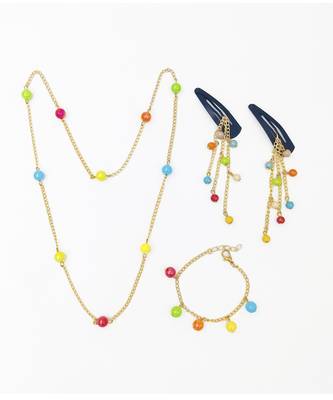 Lime by manika candy bead neck chain, bracelet & hair clips set- red, blue, yellow 1
