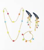 Lime by manika candy bead neck chain, bracelet & hair clips set- red, blue, yellow