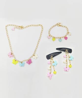 Butterfly & hearts necklace, bracelet &dangle clips - pink, blue, yellow 1