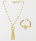 Swirl & tasseled chain necklace & bracelet set- gold