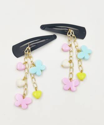Butterfly & hearts necklace, bracelet &dangle clips - pink, blue, yellow 2
