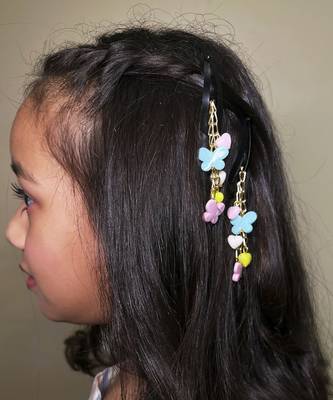 Butterfly & hearts necklace, bracelet &dangle clips - pink, blue, yellow 3
