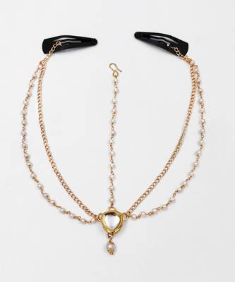 Kundan, pearl headchain- gold 1