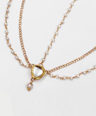 Kundan, pearl headchain- gold 2