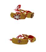 Size-adjustable brass  golden stone stud pouchi combo