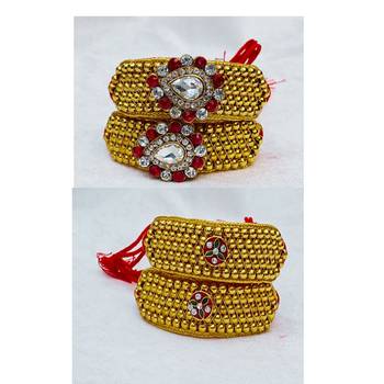 Size-adjustable brass  golden stone stud pouchi combo 2