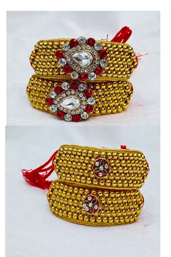 Size-adjustable brass  golden stone stud pouchi combo