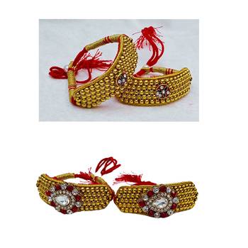 Size-adjustable brass  golden stone stud pouchi combo 3